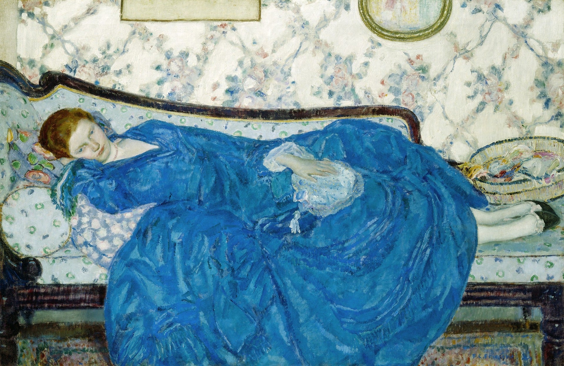 La robe bleue - Frederick Carl Frieseke image 1 tableau peint à l’huile sur toile
