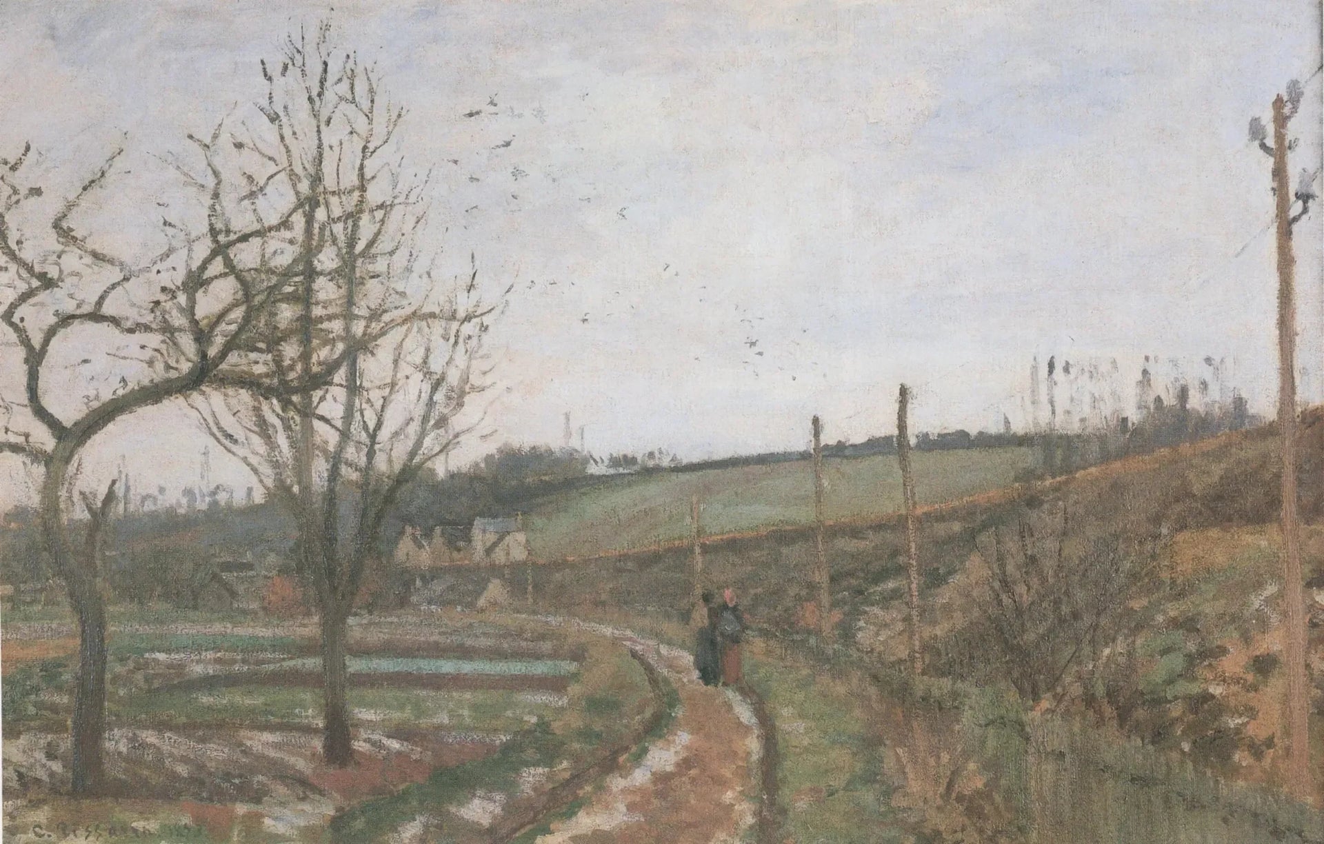 La Route au bord du chemin de fer, effet de neige - Camille Pissarro image 1 copie de tableau peinte à la main