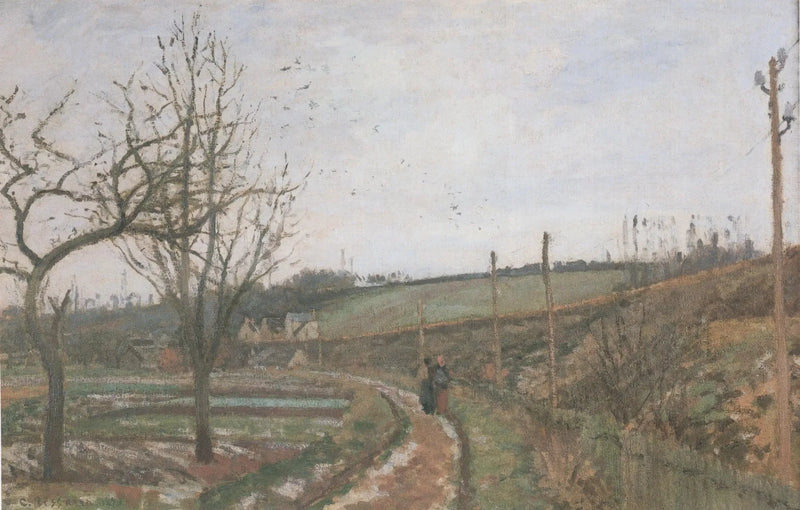 La Route au bord du chemin de fer, effet de neige - Camille Pissarro