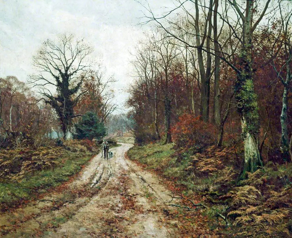 La route d'automne (Mitcham Woods, Surrey) - Edward Wilkins Waite image 1 copie peinte à la main à l’huile