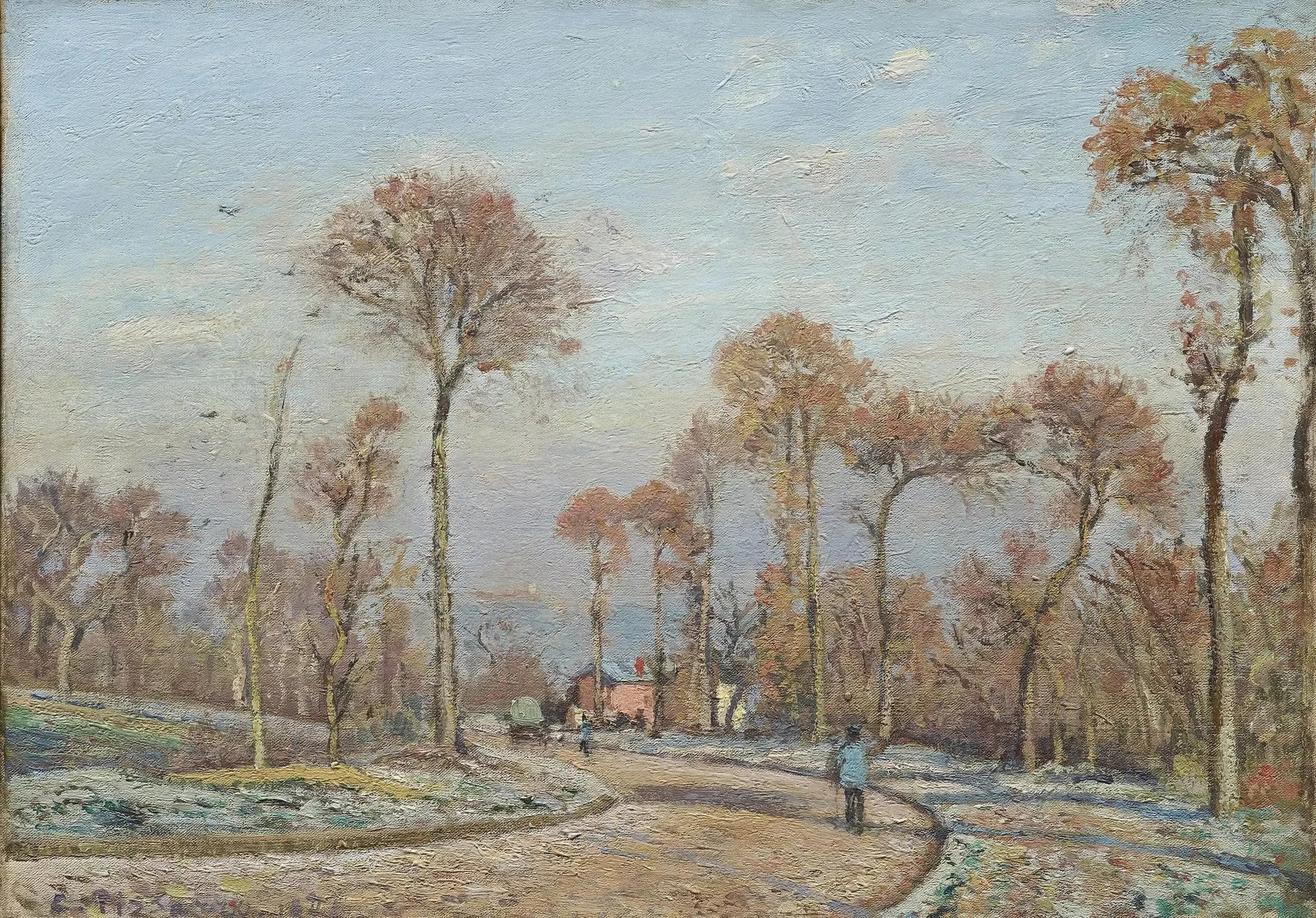La Route de Versailles, Louveciennes : Gelée matinale - Camille Pissarro image 1 reproduction de peinture à l’huile