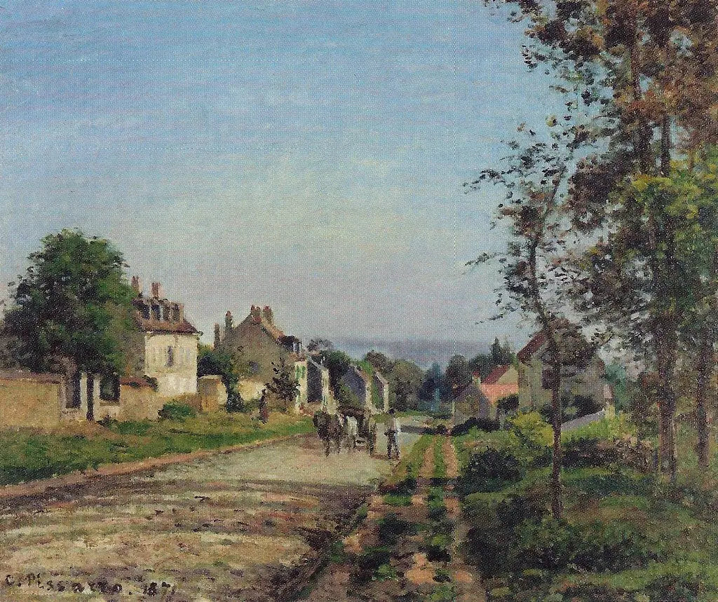 La route de Versailles, Louveciennes, soleil d'hiver et neige - Camille Pissarro image 1 reproduction de peinture à l’huile