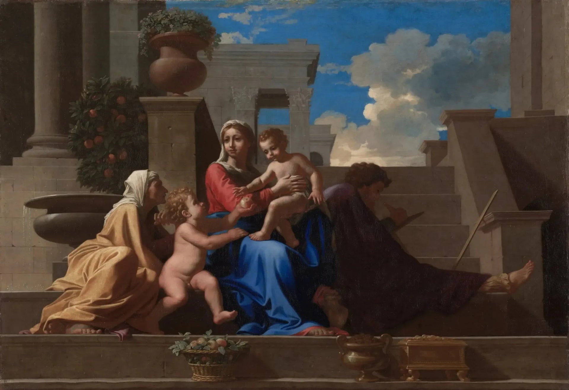 La Sainte Famille à l'escalier - Nicolas Poussin image 1 reproduction artisanale de tableau
