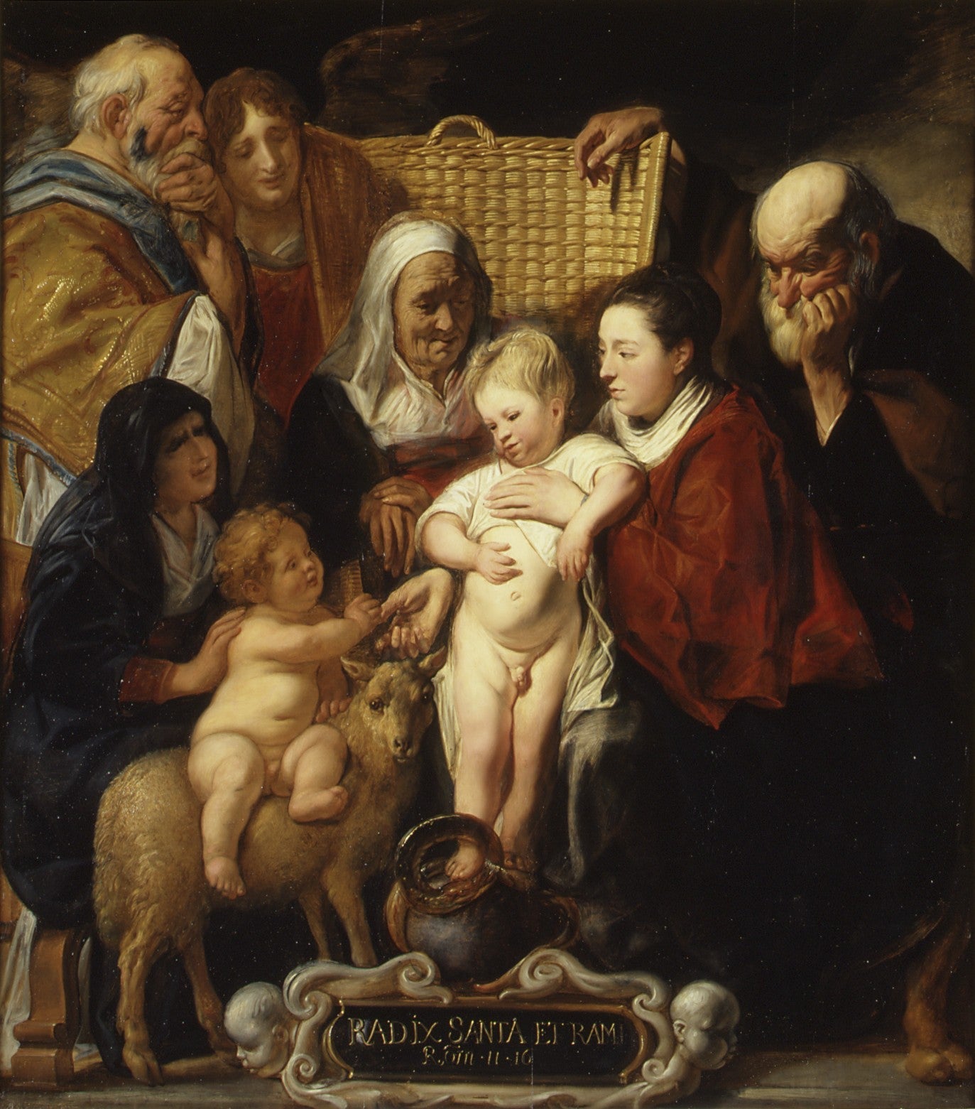 La Sainte Famille avec sainte Anne, le jeune Baptiste et ses parents - Jacob Jordaens image 1 copie de tableau peinte à la main