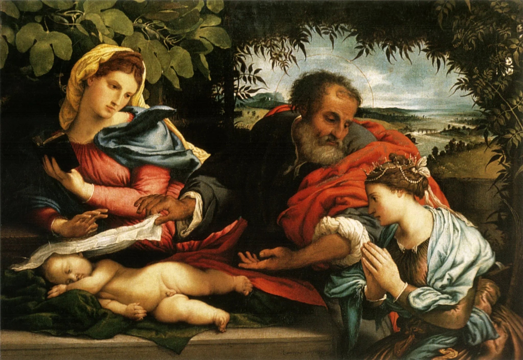 La Sainte Famille avec sainte Catherine d'Alexandrie - Lorenzo Lotto image 1 copie de tableau peinte à la main