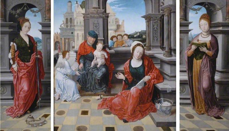 La Sainte Famille avec sainte Catherine et sainte Barbe - Bernard van Orley image 1 reproduction artisanale de tableau