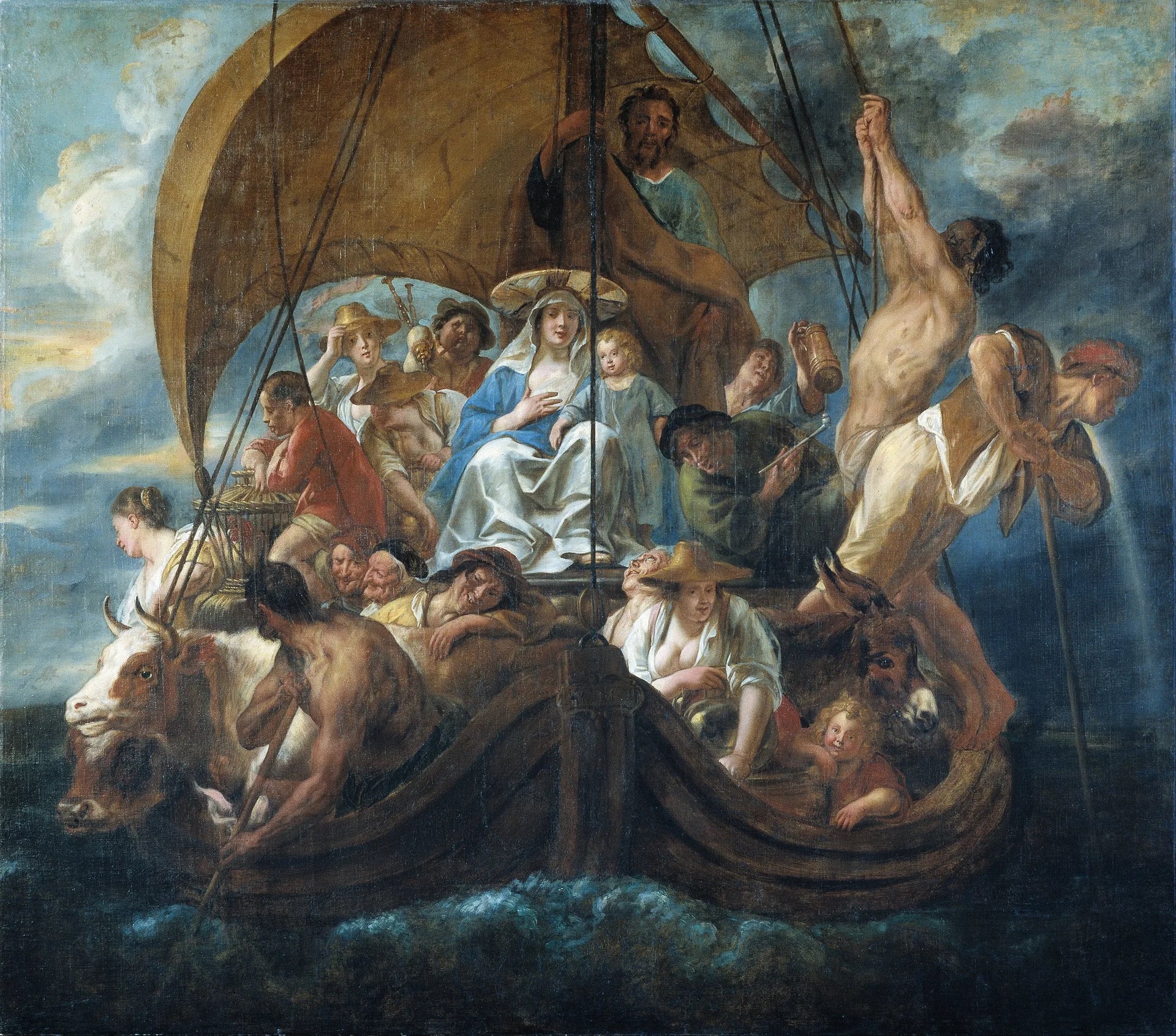 La Sainte Famille avec diverses personnes et animaux dans une barque - Jacob Jordaens image 1 reproduction réalisée par Alpha Reproduction