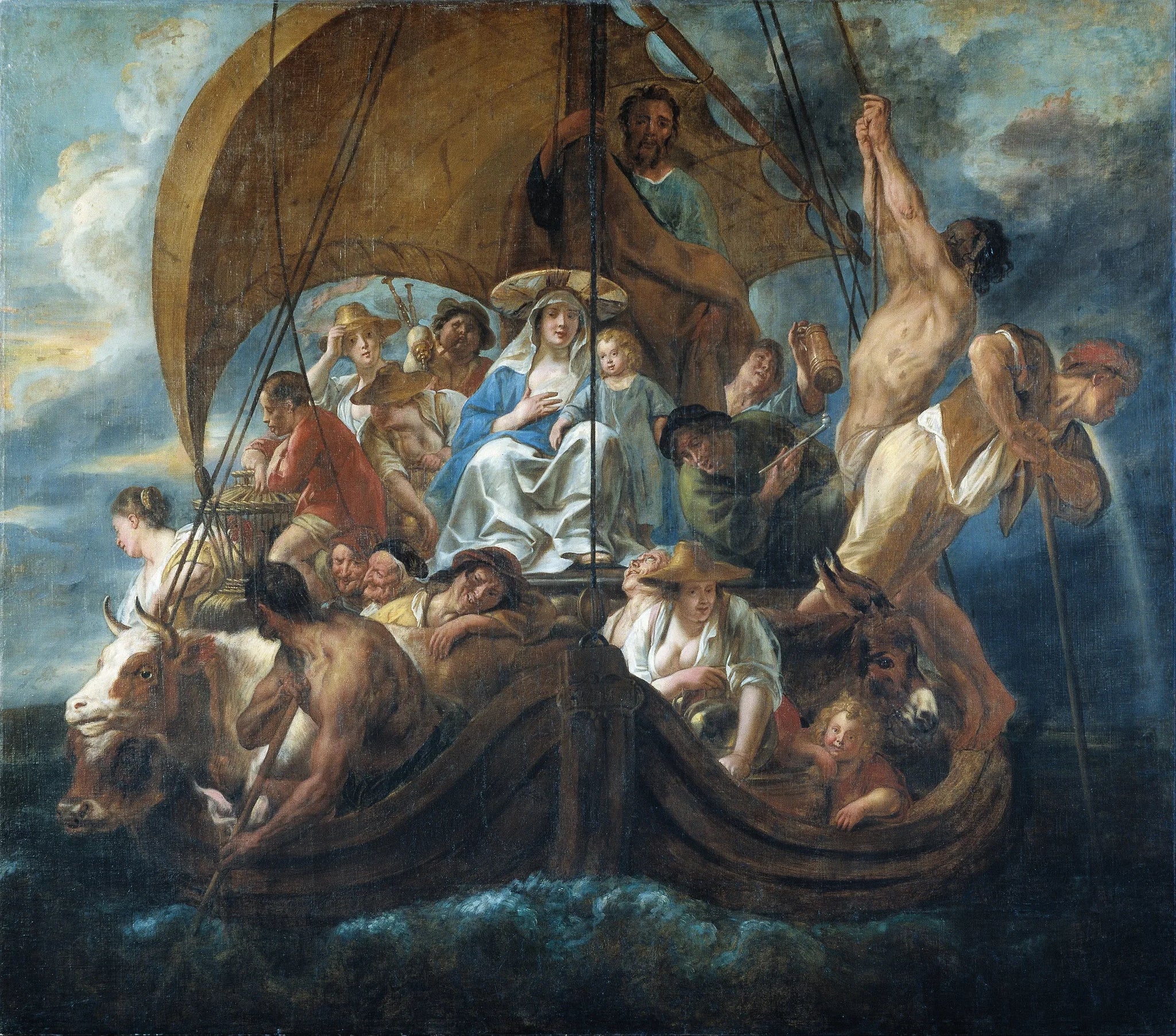 La Sainte Famille avec diverses personnes et animaux dans une barque - Jacob Jordaens image 1 reproduction réalisée par Alpha Reproduction
