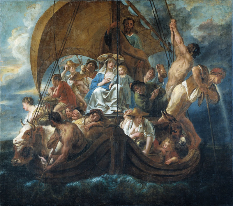 La Sainte Famille avec diverses personnes et animaux dans une barque - Jacob Jordaens