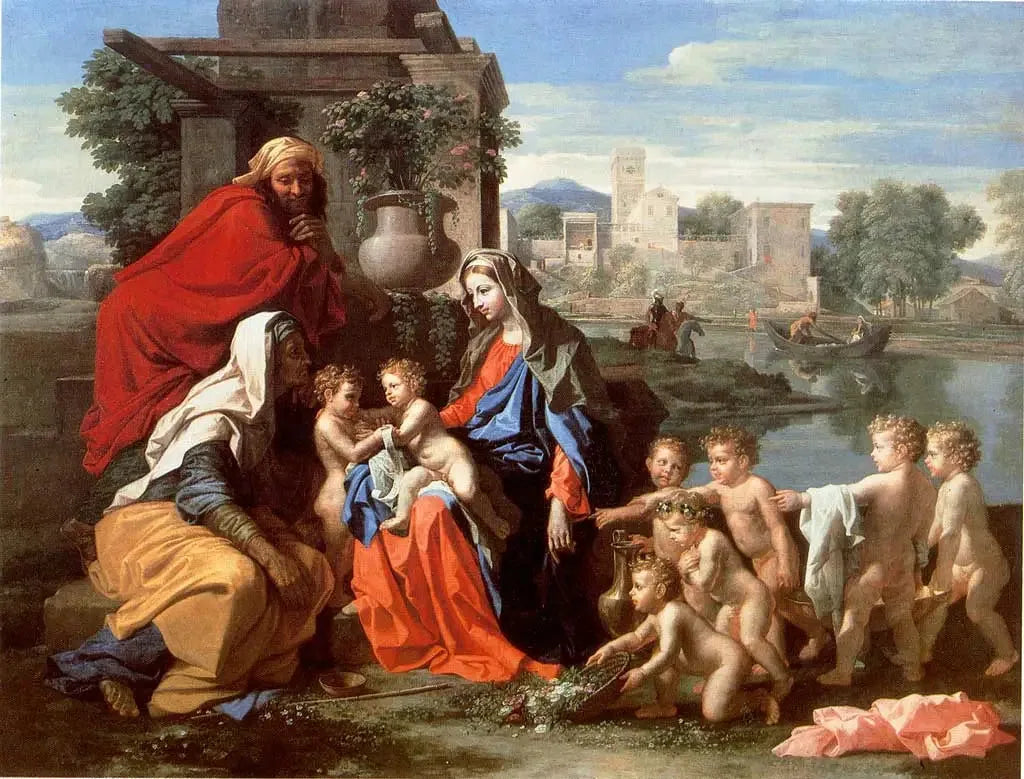 La sainte famille avec sainte Élisabeth, le petit saint Jean et des putti - Nicolas Poussin image 1 reproduction réalisée par Alpha Reproduction