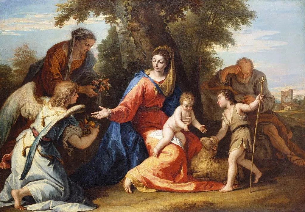 La Sainte Famille avec sainte Élisabeth, saint Jean-Baptiste et un ange - Sebastiano Ricci image 1 copie de tableau peinte à la main