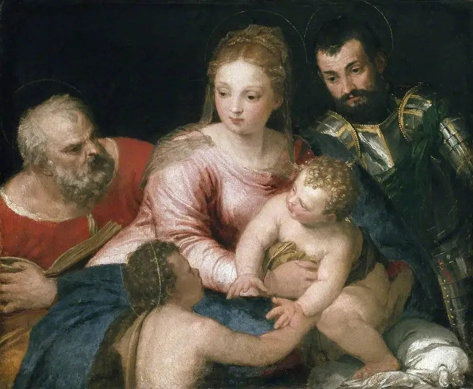 La Sainte Famille avec le jeune saint Jean-Baptiste et saint Georges - Paul Véronèse image 1 copie peinte à la main à l’huile