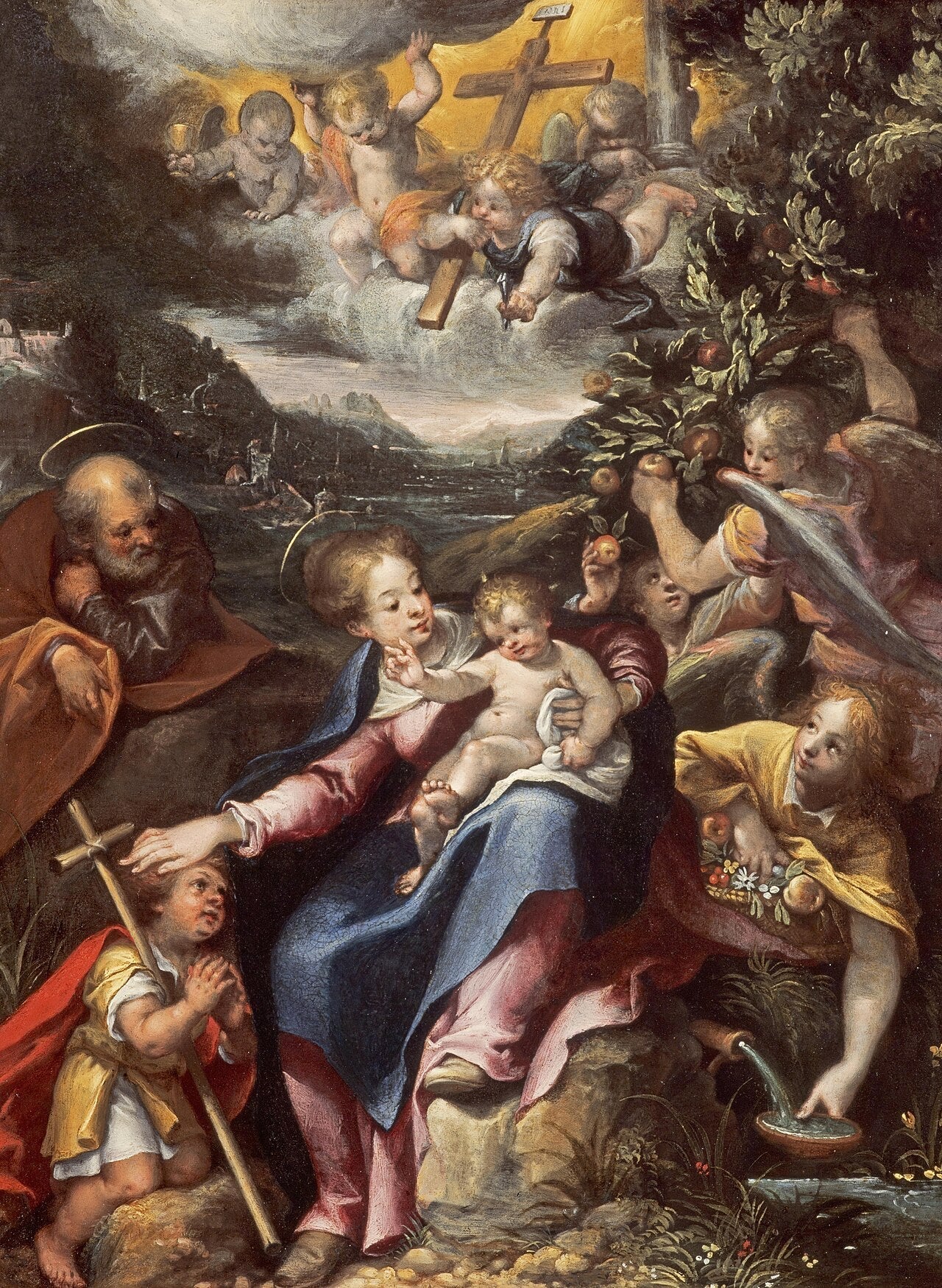 La Sainte Famille avec le petit saint Jean-Baptiste dans un paysage - Denis Calvaert image 1 tableau peint à l’huile sur toile