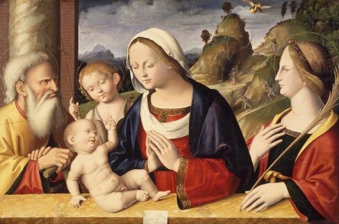La Sainte Famille avec saint Jean-Baptiste et sainte Catherine d'Alexandrie - Marco Palmezzano image 1 reproduction artisanale de tableau