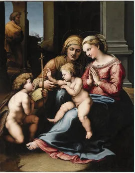 La Sainte Famille avec saint Jean-Baptiste et sainte Élisabeth - Giulio Romano image 1 reproduction de peinture à l’huile