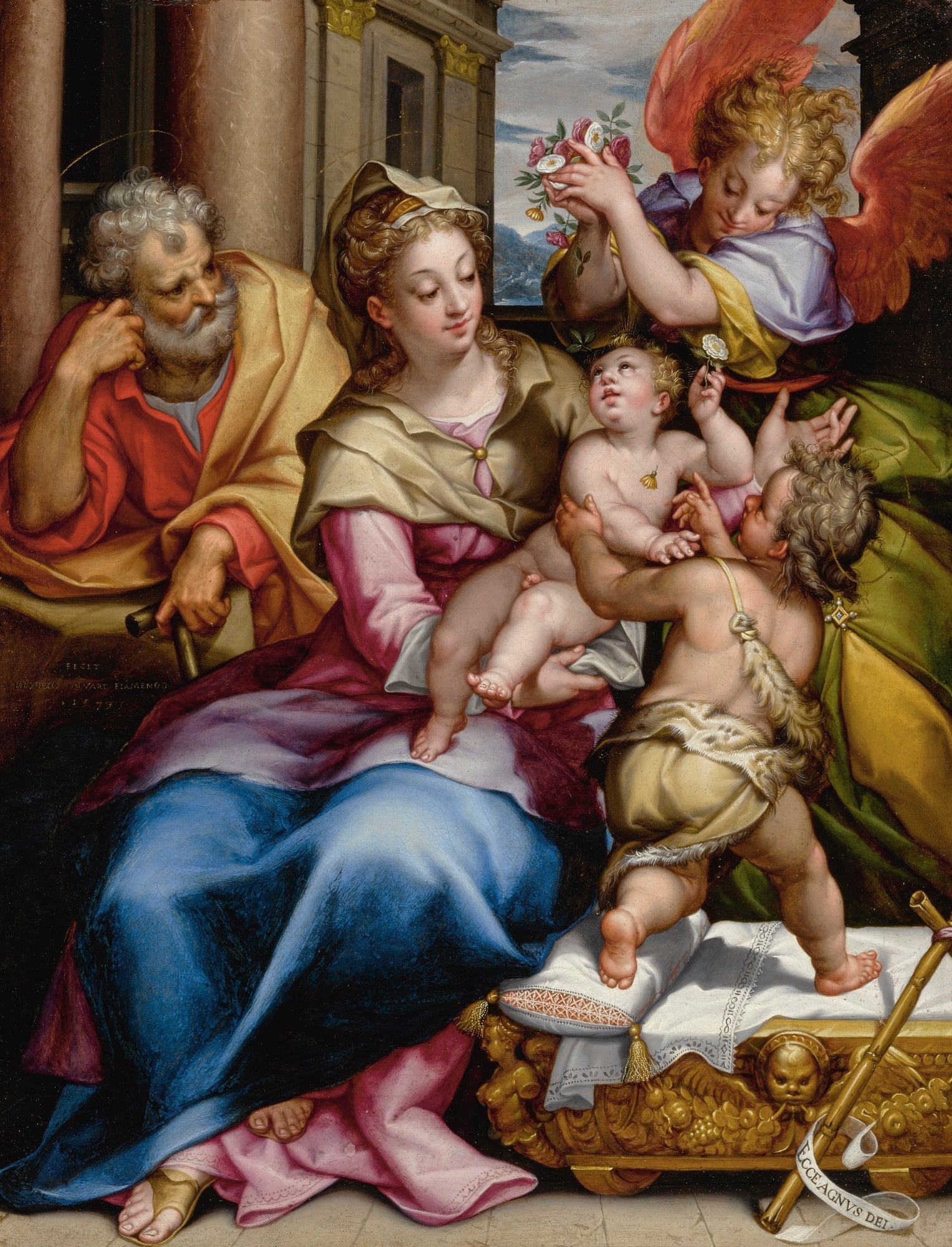 La Sainte Famille avec saint Jean-Baptiste et un ange - Denis Calvaert image 1 reproduction artisanale de tableau
