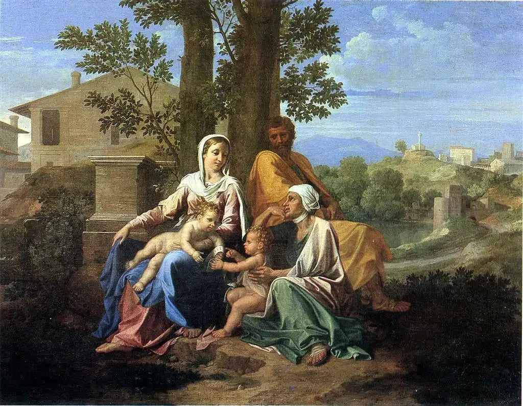 La Sainte Famille avec saint Jean et sainte Élisabeth dans un paysage - Nicolas Poussin image 1 tableau peint à l’huile sur toile