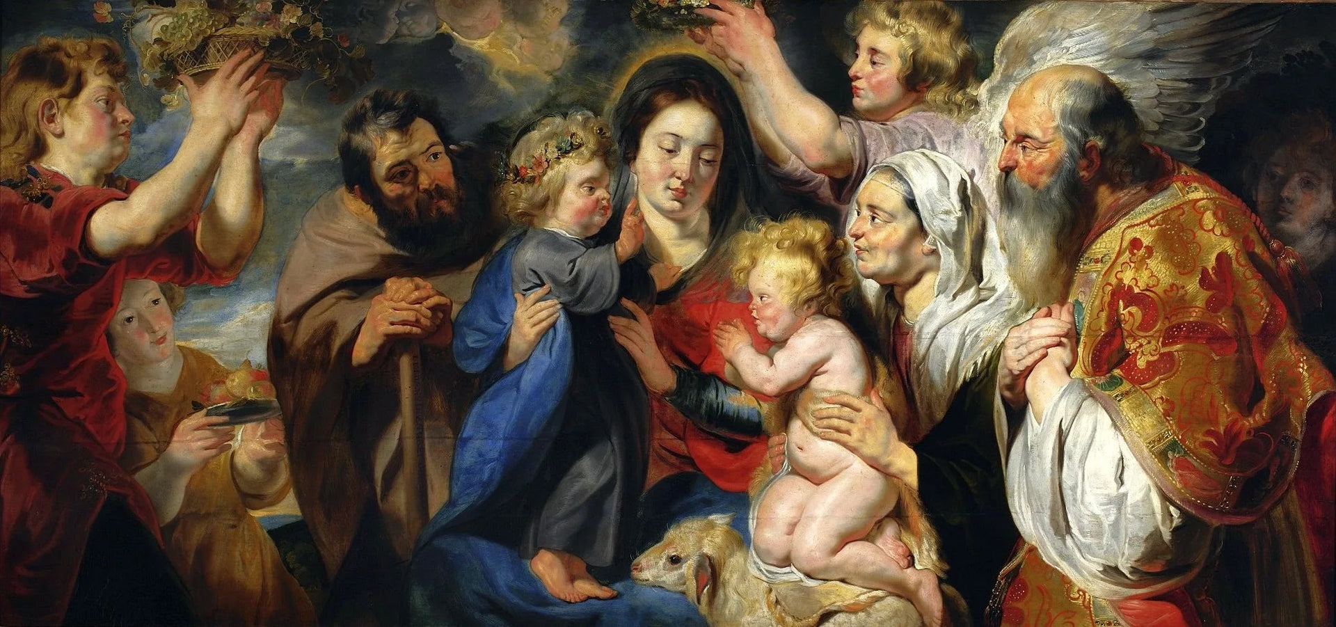 La Sainte Famille avec saint Jean, ses parents et les anges. - Jacob Jordaens image 1 copie peinte à la main à l’huile