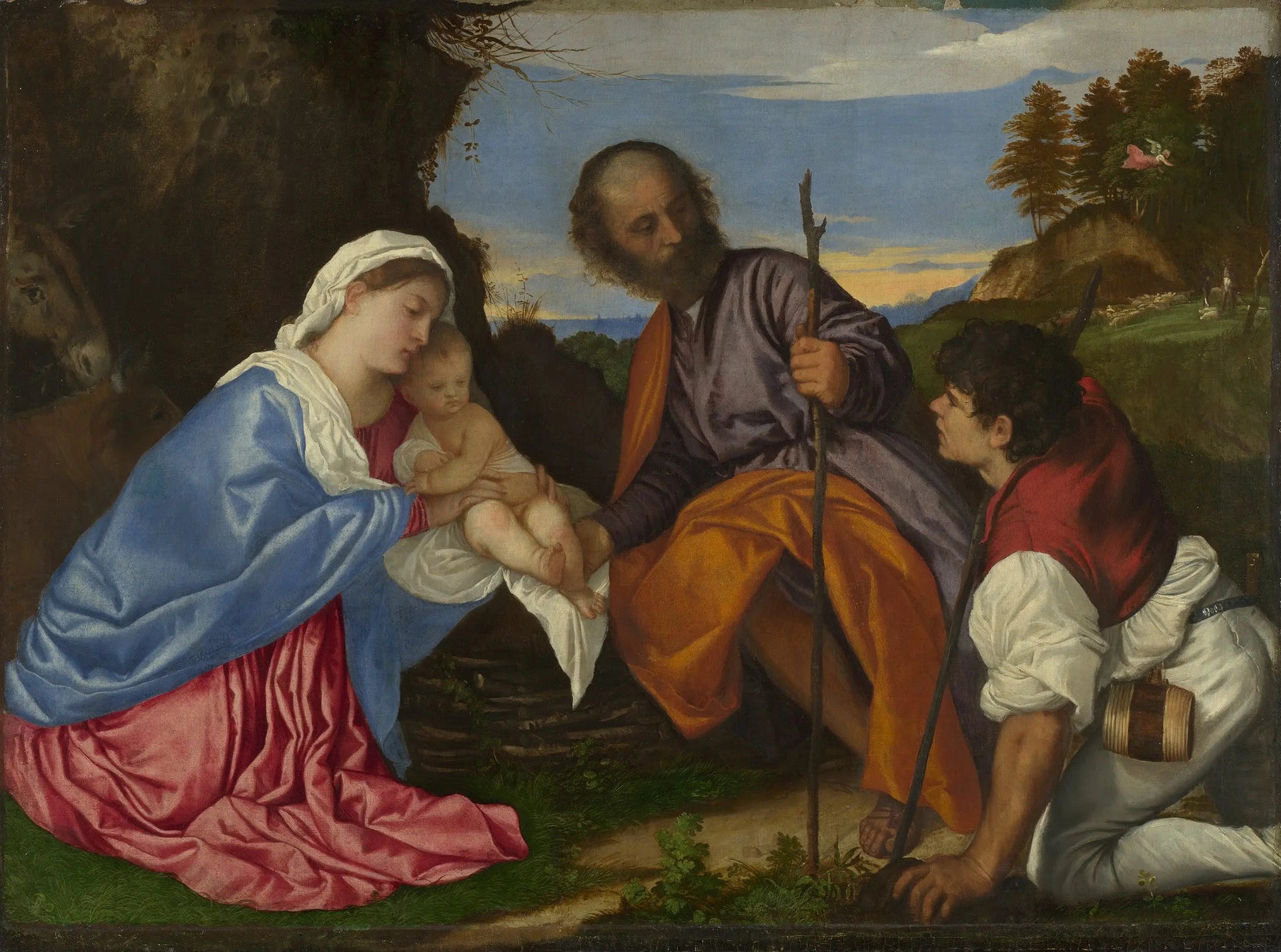 La Sainte Famille avec un berger - Titian image 1 tableau peint à l’huile sur toile