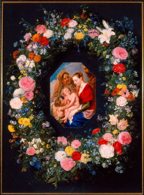 La Sainte Famille avec une guirlande de fleurs - Jan Brueghel l'Ancien