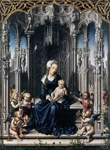 La Sainte Vierge et l'Enfant, entre deux groupes d'anges - Jan Gossaert image 1 reproduction de peinture à l’huile