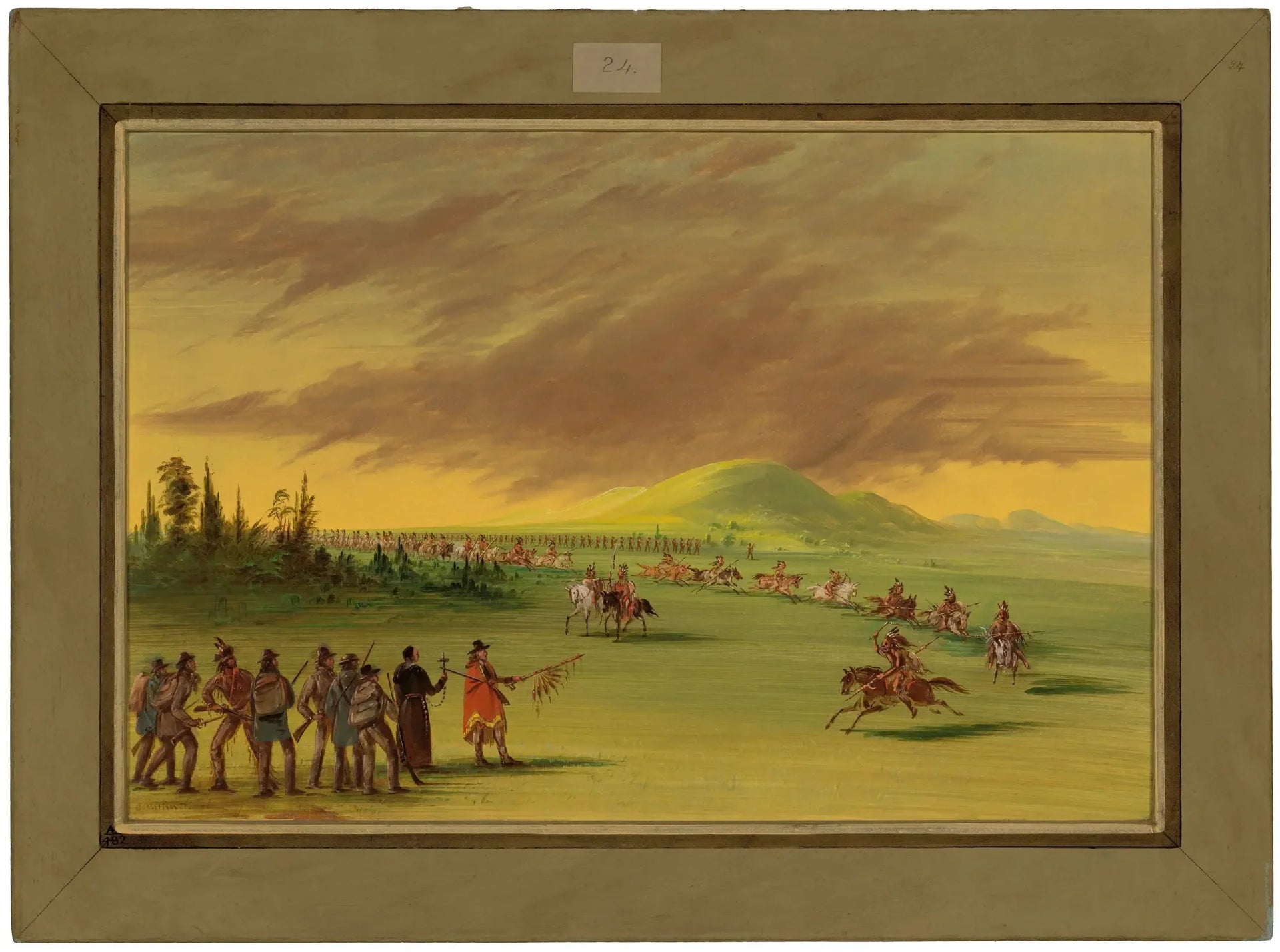La Salle rencontre un groupe de guerriers indiens Cenis dans une prairie du Texas. 25 avril 1686 - George Catlin image 1 reproduction artisanale de tableau