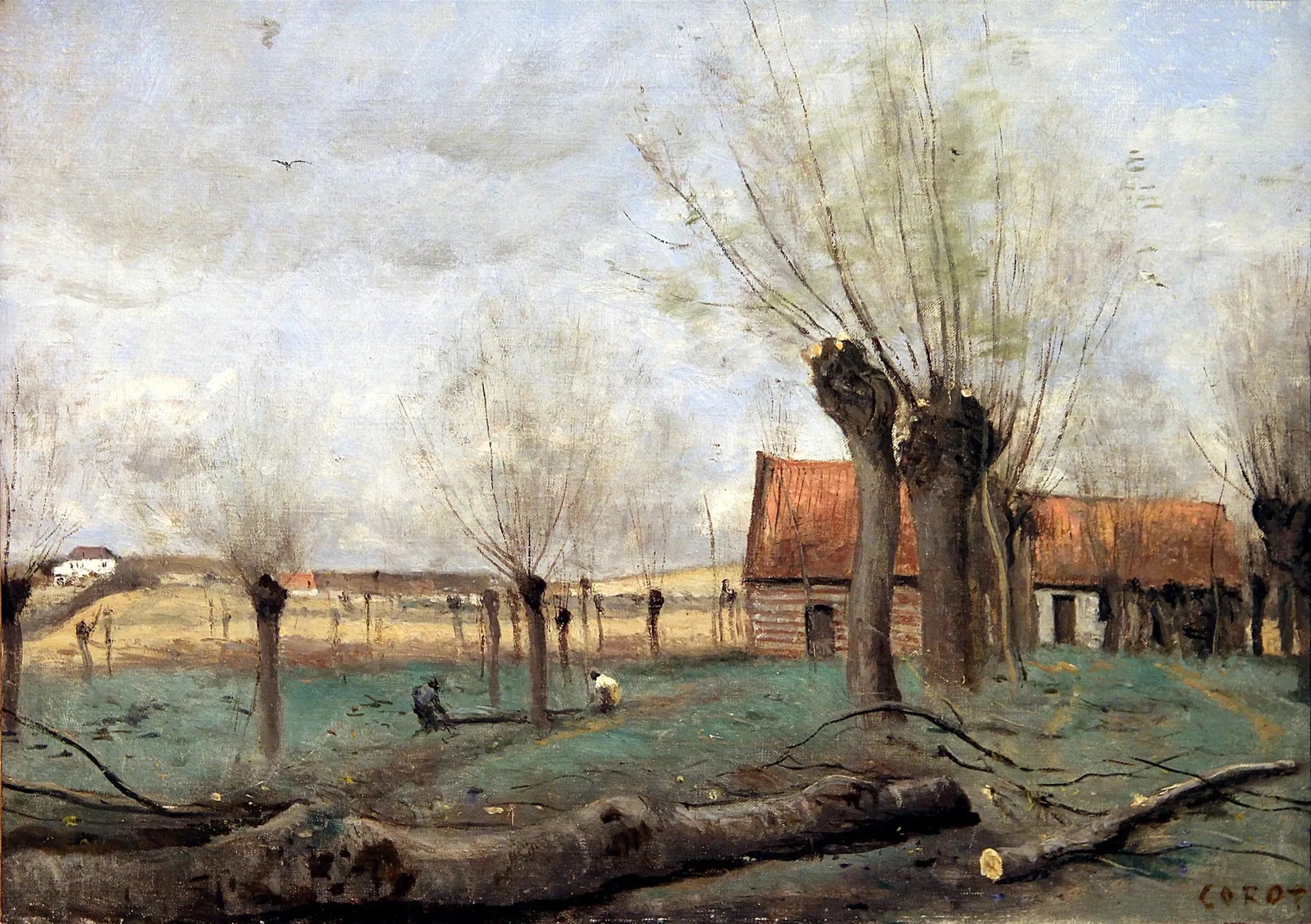 La saulaie de Sainte-Catherine, près d'Arras - Jean-Baptiste Camille Corot image 1 tableau peint à l’huile sur toile
