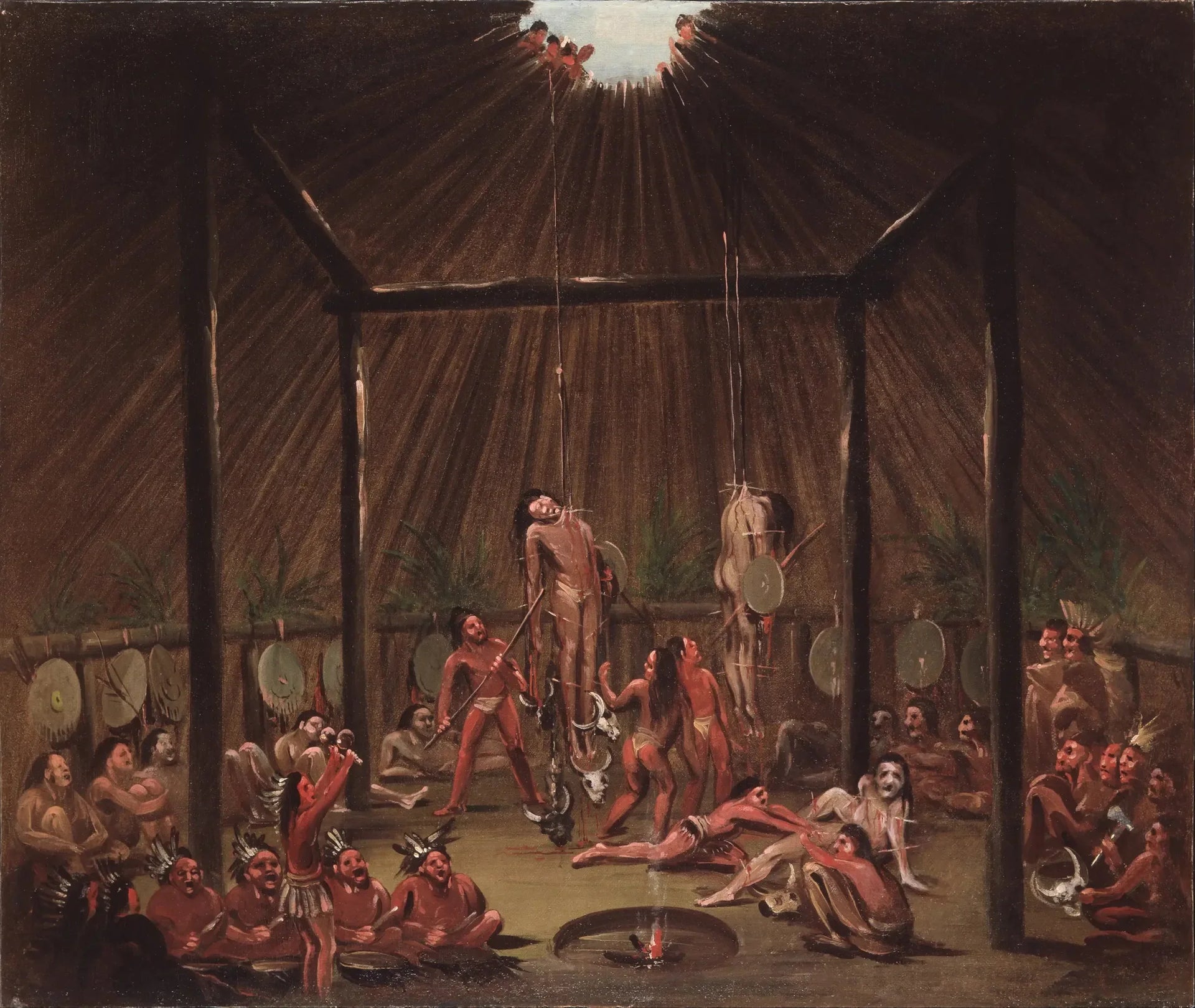 La scène de la coupe, cérémonie du Mandan O-kee-pa - George Catlin image 1 reproduction artisanale de tableau