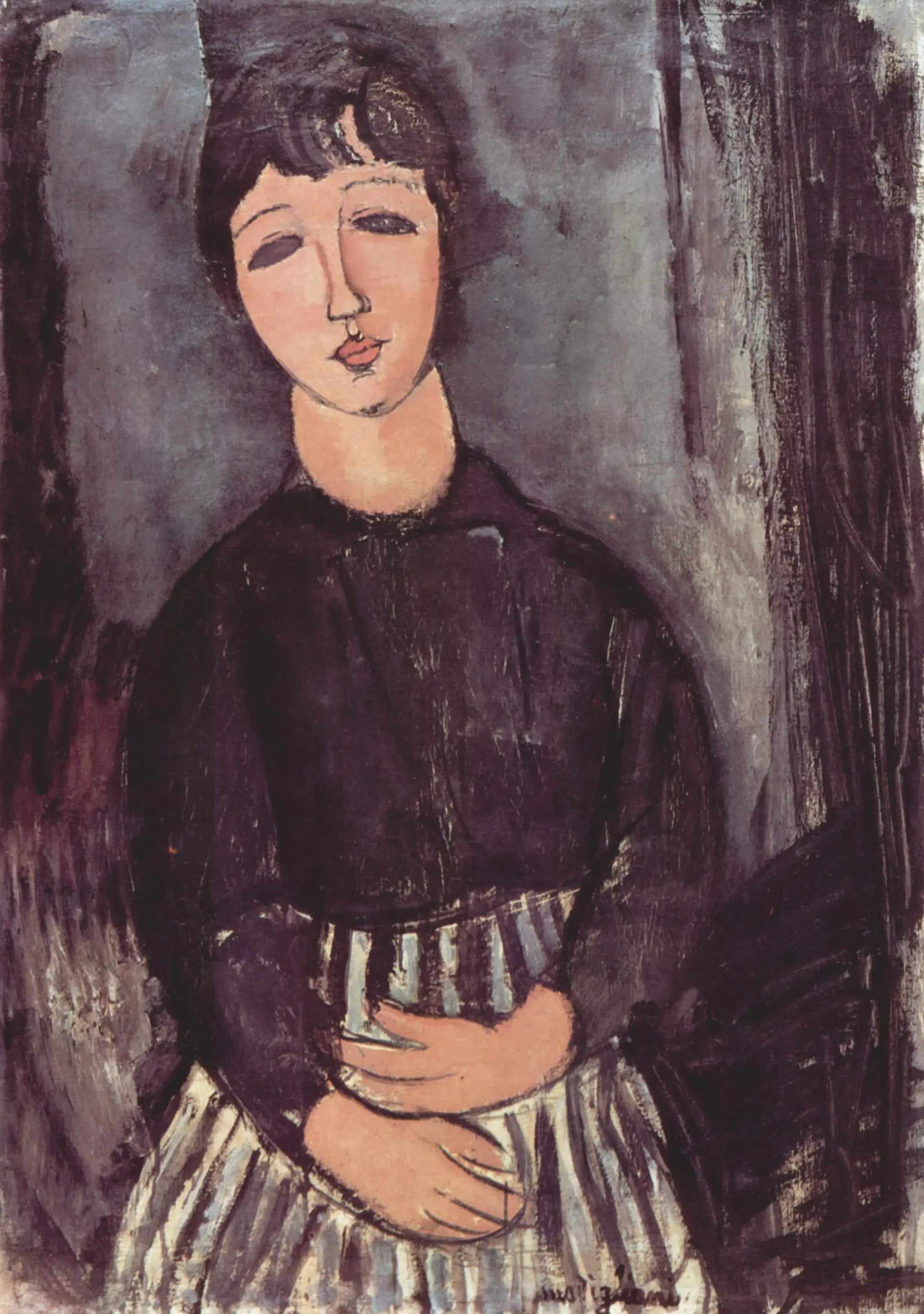 La servante au tablier rayé - Amedeo Modigliani image 1 copie peinte à la main à l’huile