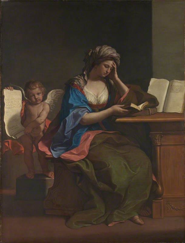 La Sibylle samienne avec un putto - Guercino image 1 copie de tableau peinte à la main
