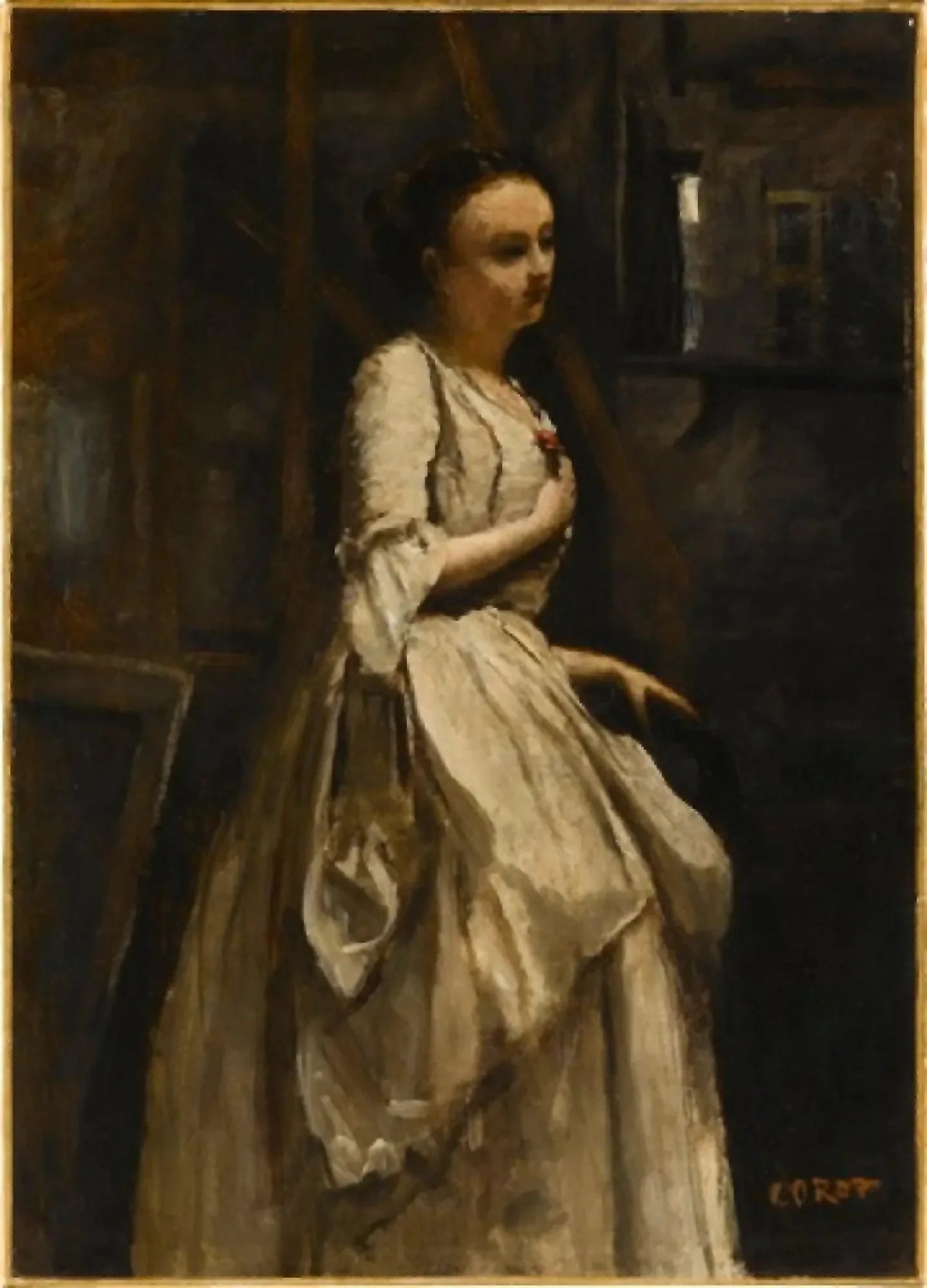La soubrette à la fleur rouge - Jean-Baptiste Camille Corot image 1 reproduction artisanale de tableau