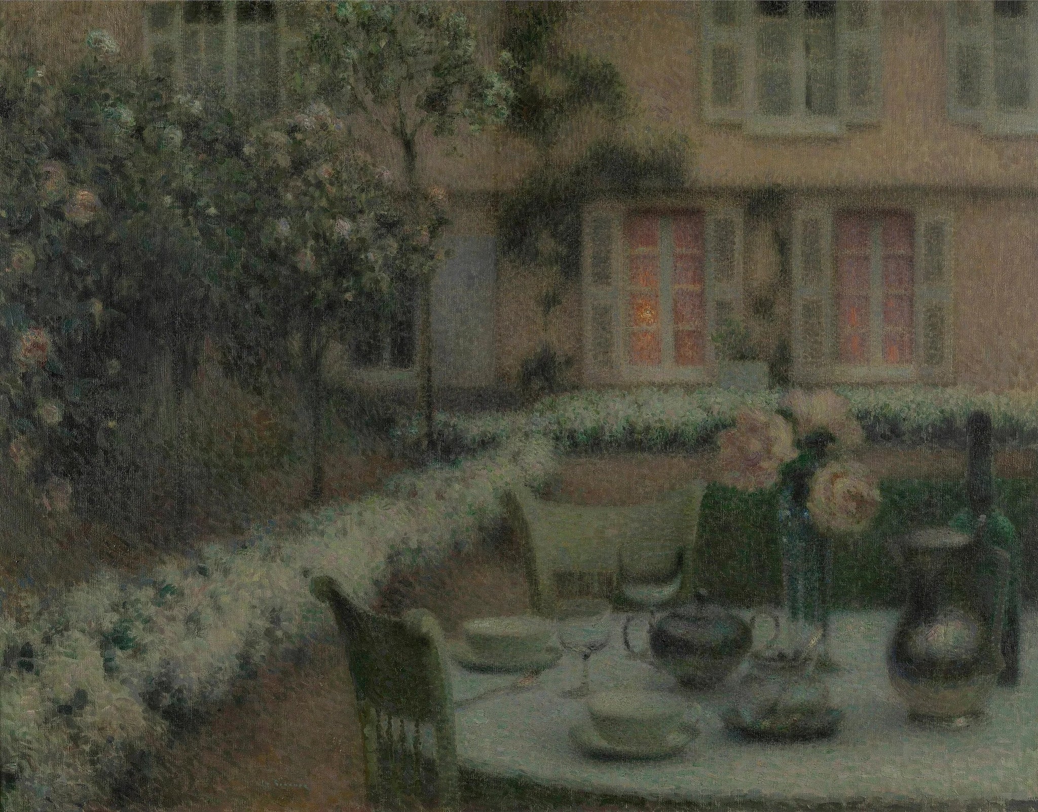 La table au jardin blanc à Gerberoy - Henri Le Sidaner image 1 reproduction artisanale de tableau