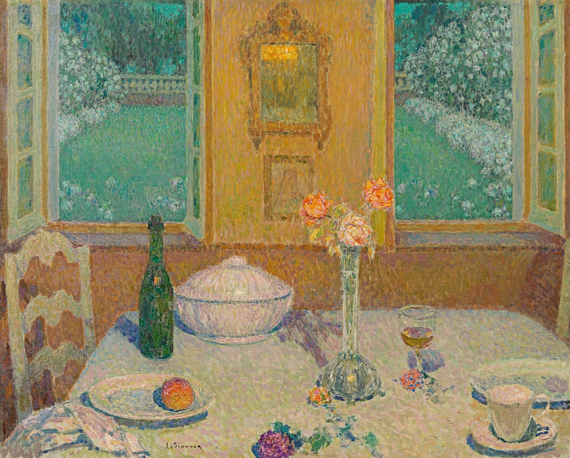 La table sur le jardin fleuri au crépuscule, Gerberoy - Henri Le Sidaner image 1 copie de tableau peinte à la main