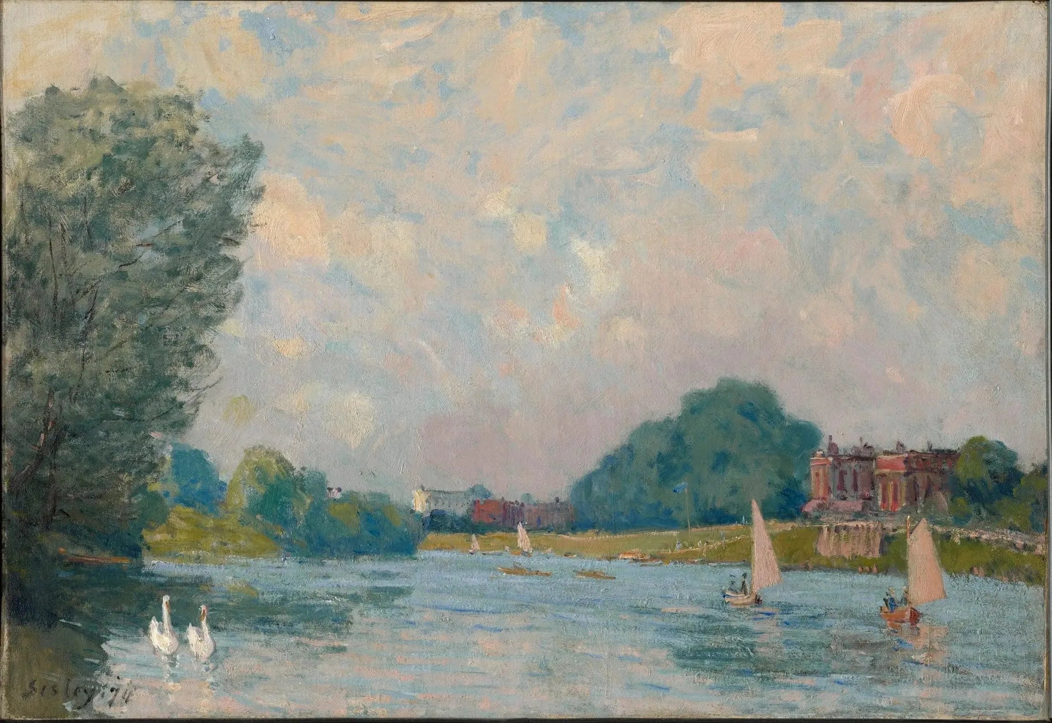 La Tamise à Hampton Court - Alfred Sisley image 1 reproduction de peinture à l’huile