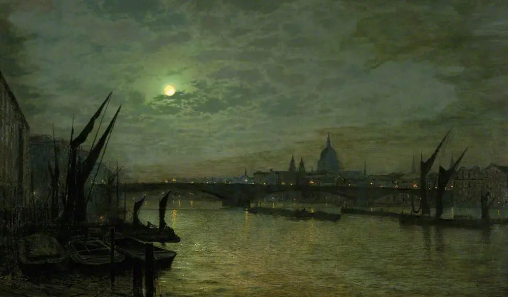 La Tamise au clair de lune avec le pont de Southwark, Londres - John Atkinson Grimshaw image 1 copie de tableau peinte à la main