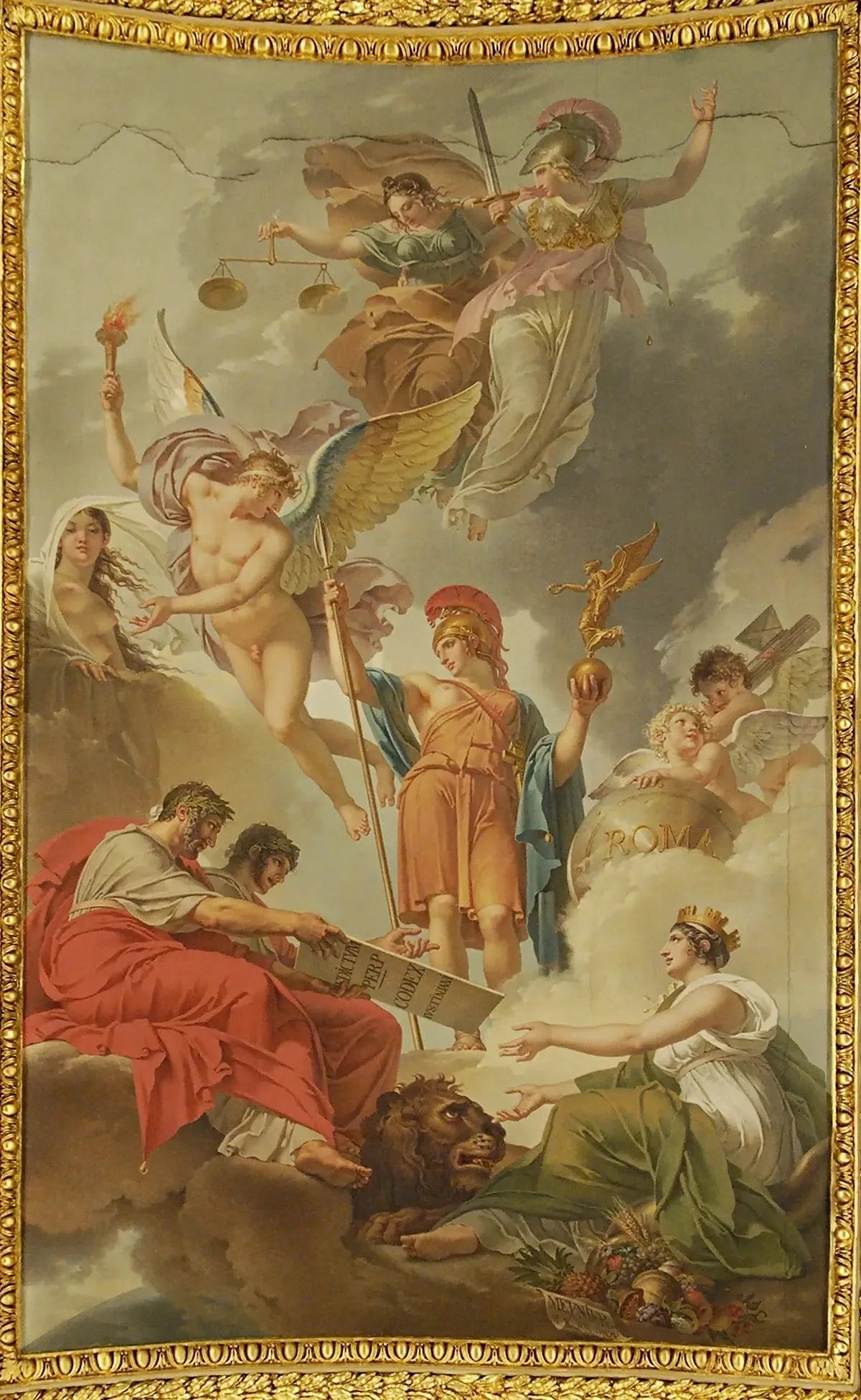 La Terre recevant des empereurs Adrien et Justinien le code des lois romaines dictées par la nature, la justice et la sagesse - Charles Meynier image 1 copie de tableau peinte à la main