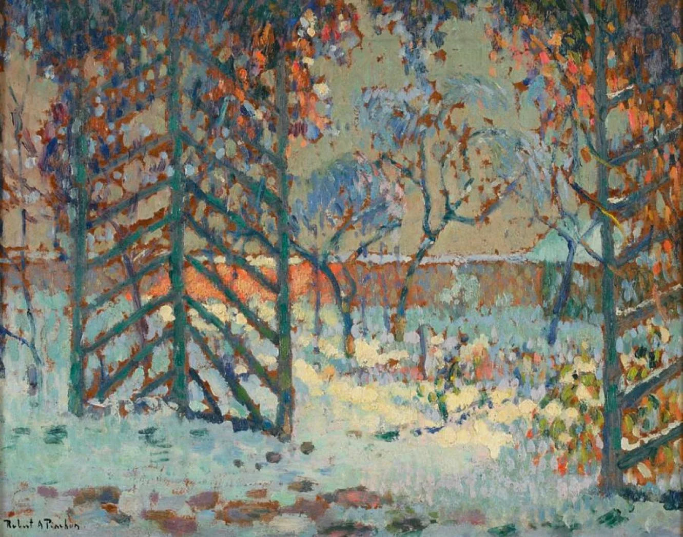 La tonnelle sous la neige - Robert Antoine Pinchon image 1 copie de tableau peinte à la main