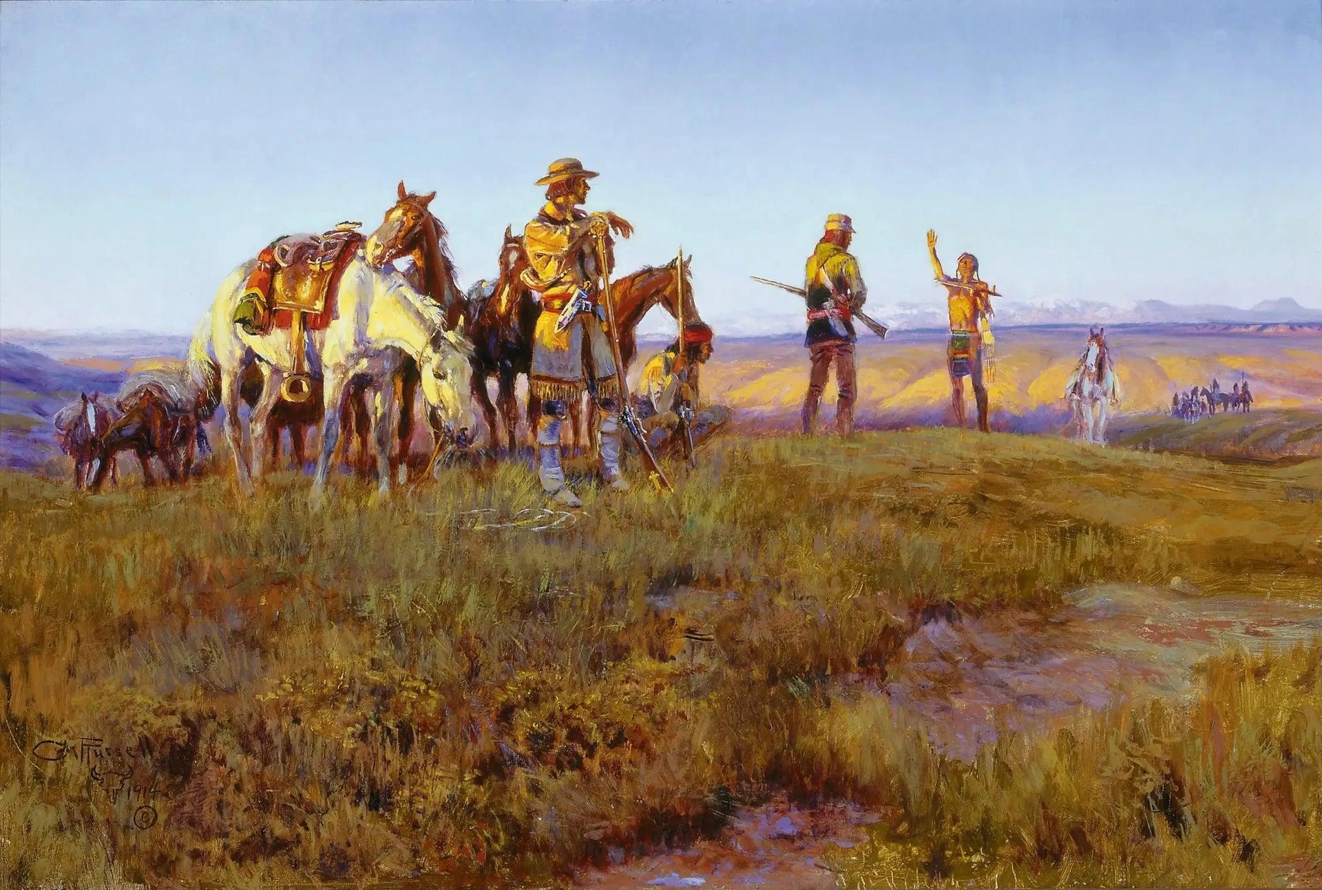 La Trêve de Wildman – Le Calumet de la Paix - Charles Marion Russell image 1 tableau peint à l’huile sur toile
