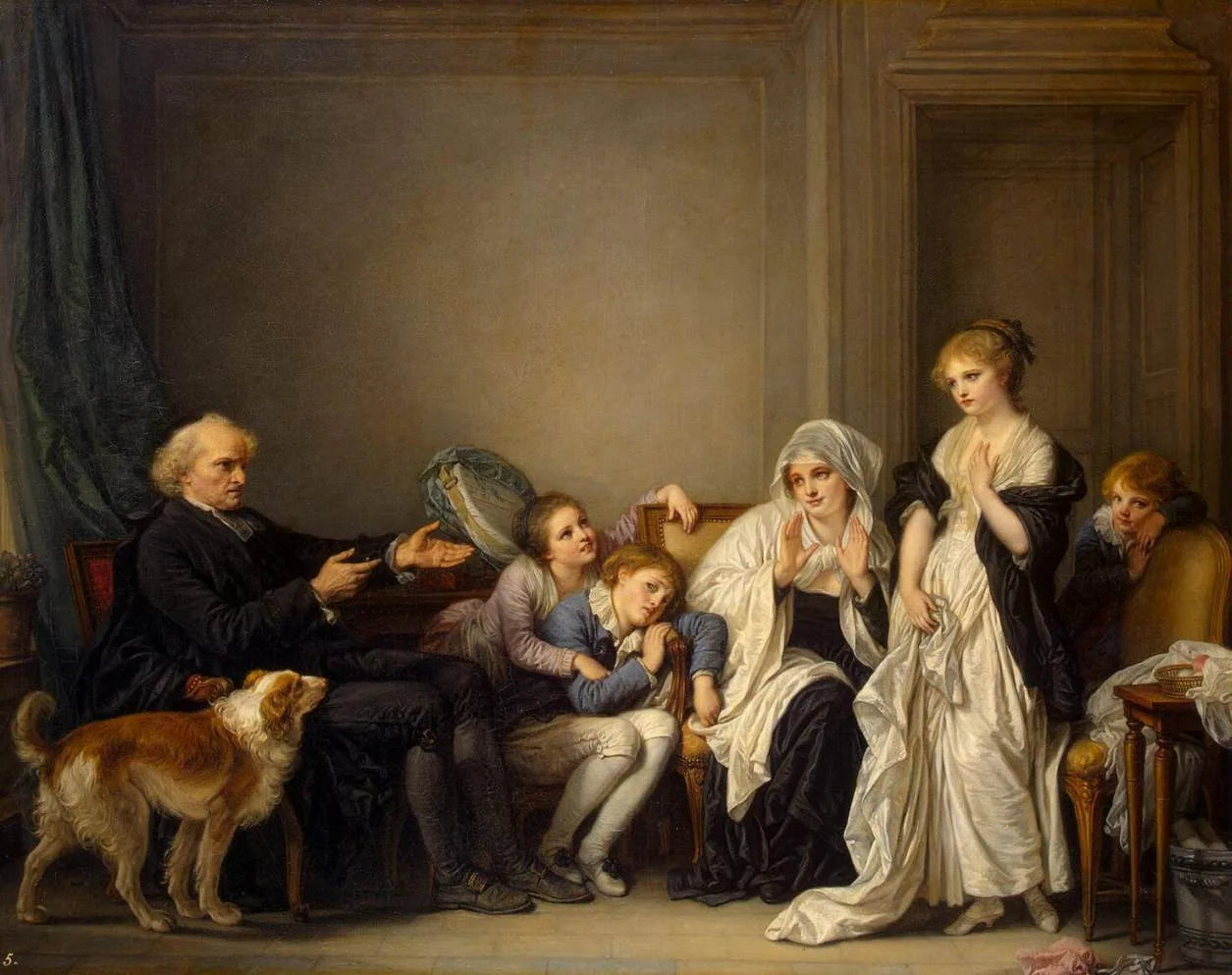 La veuve et son prêtre - Jean-Baptiste Greuze image 1 reproduction de peinture à l’huile
