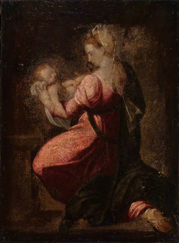 La Vierge à genoux avec l'Enfant Jésus dans ses bras - Francesco Salviati image 1 copie de tableau peinte à la main
