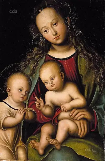 La Vierge à l'Enfant adorée par saint Jean-Baptiste enfant - Lucas Cranach the Elder image 1 copie de tableau peinte à la main