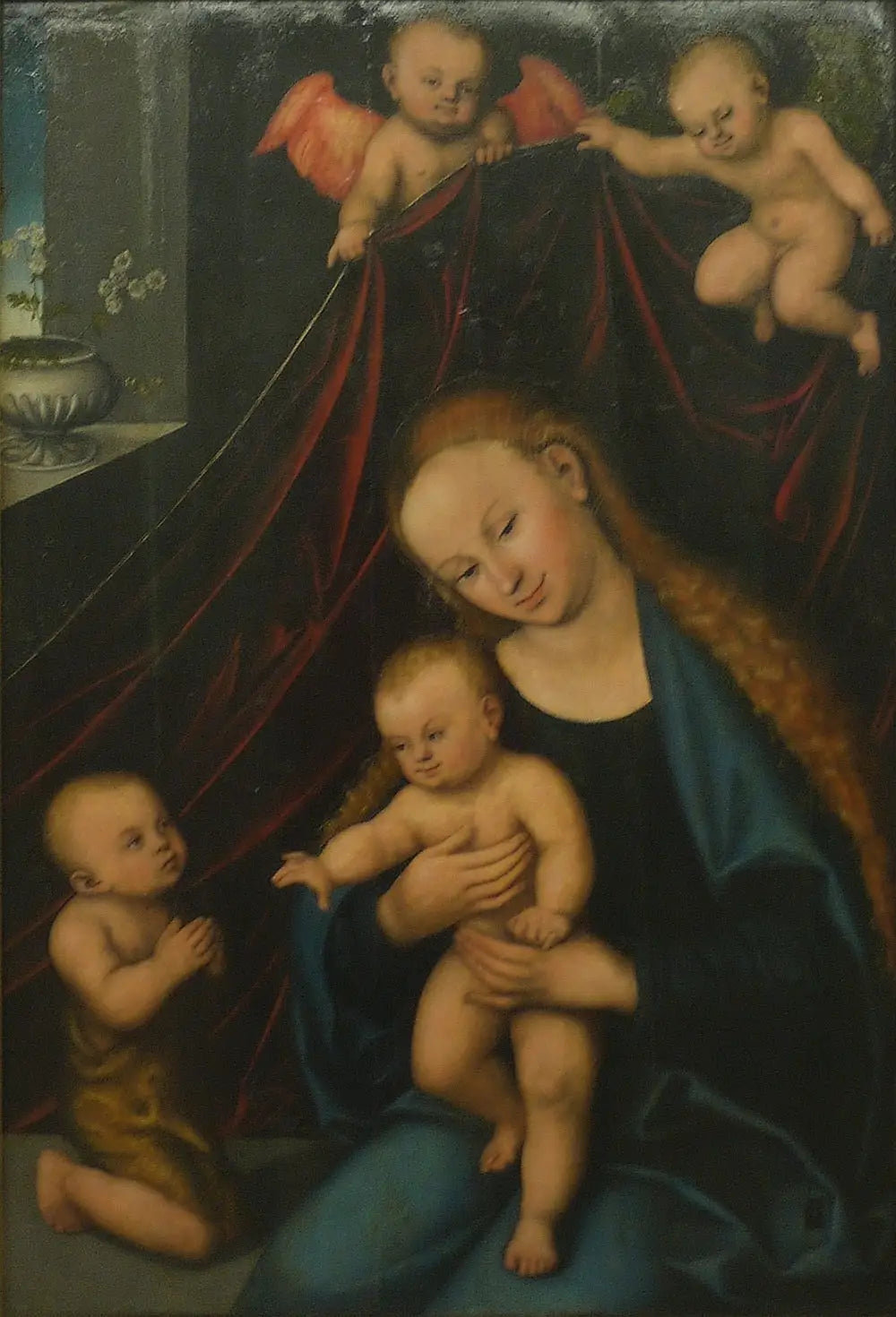 La Vierge à l'Enfant adorée par saint Jean enfant - Lucas Cranach the Elder image 1 tableau peint à l’huile sur toile