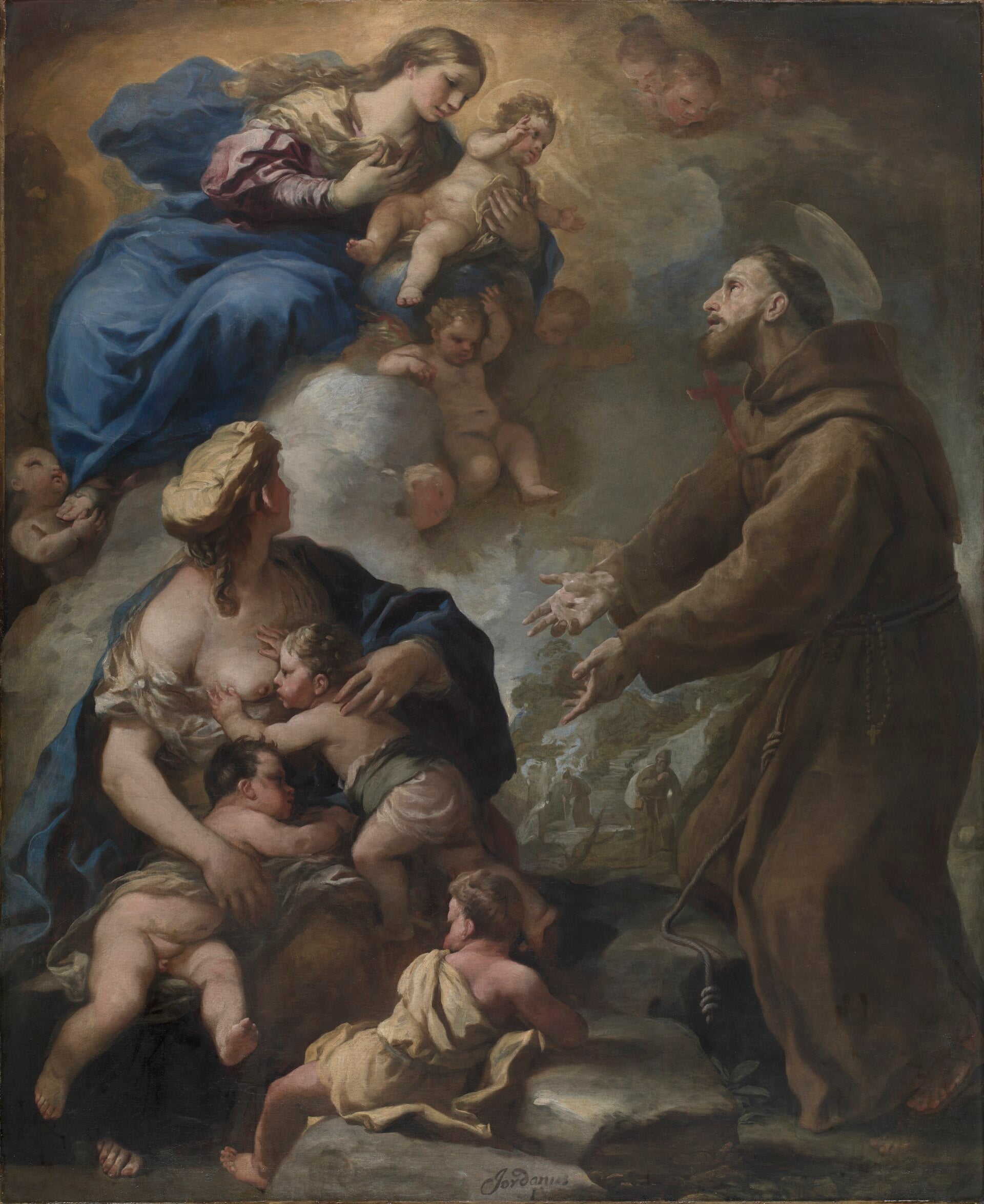 La Vierge à l'Enfant apparaissant à saint François d'Assise - Luca Giordano image 1 copie de tableau peinte à la main