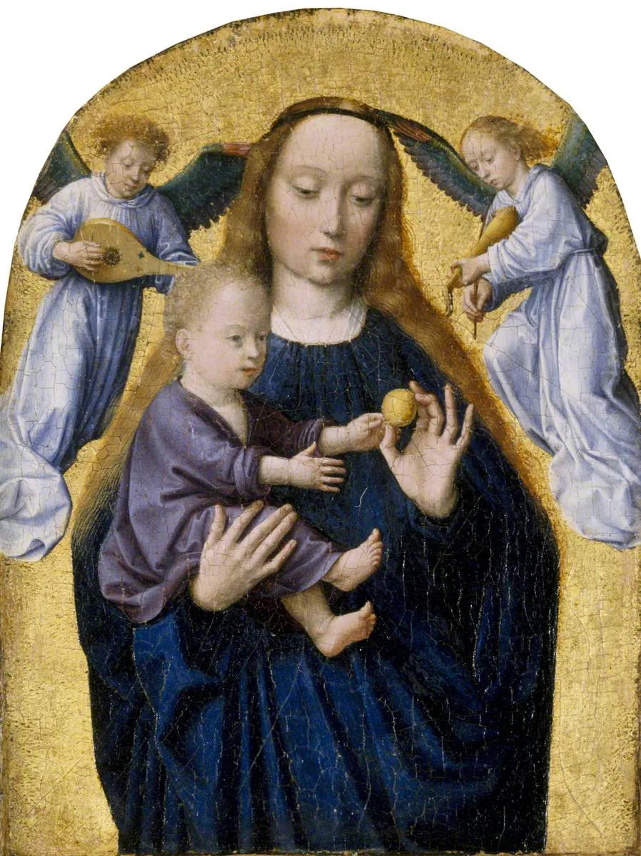 La Vierge à l'Enfant avec deux anges musiciens - Gérard David image 1 reproduction artisanale de tableau