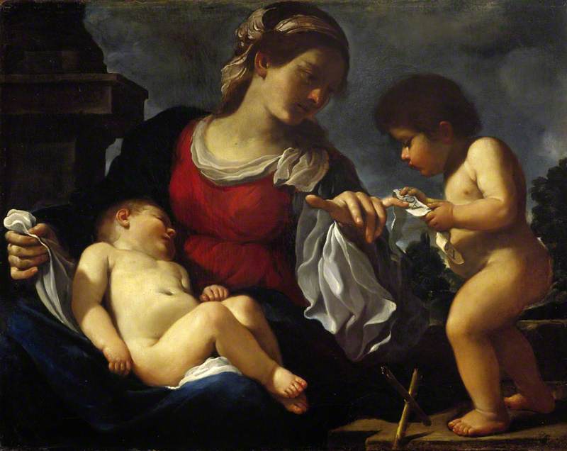 La Vierge à l'Enfant avec le jeune saint Jean-Baptiste - Guercino image 1 reproduction de peinture à l’huile