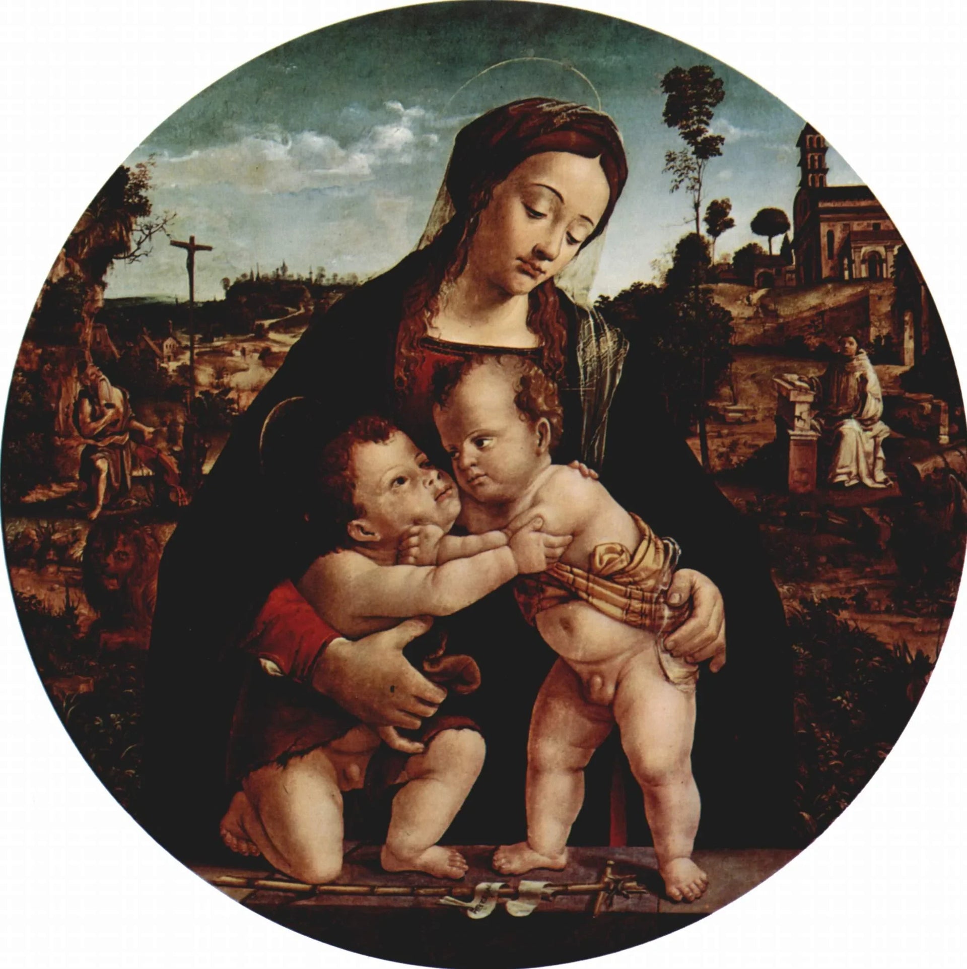 La Vierge à l'Enfant avec le jeune saint Jean - Piero di Cosimo image 1 copie de tableau peinte à la main
