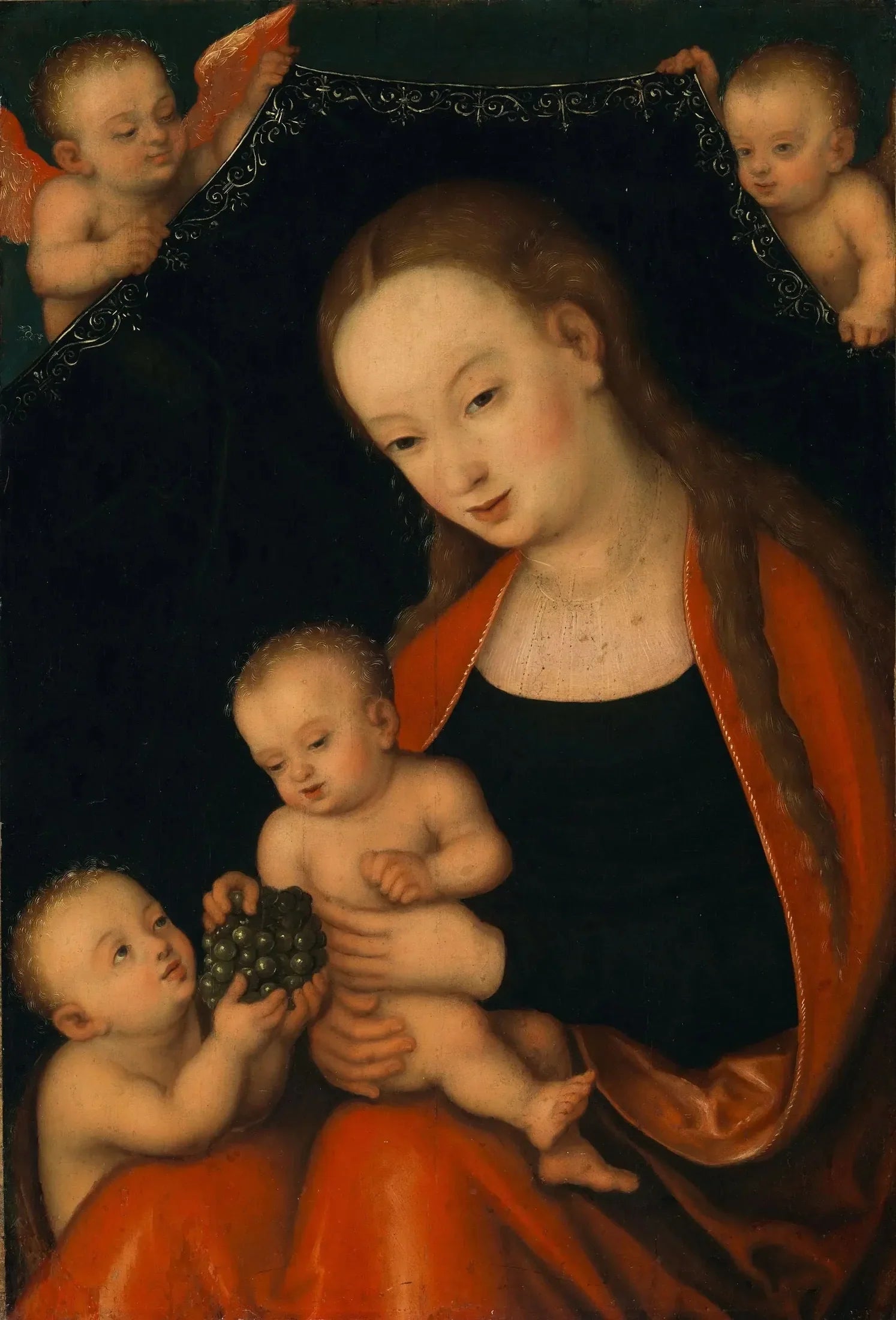 La Vierge à l'Enfant avec le petit Jean Baptiste et des anges - Lucas Cranach the Elder image 1 tableau peint à l’huile sur toile