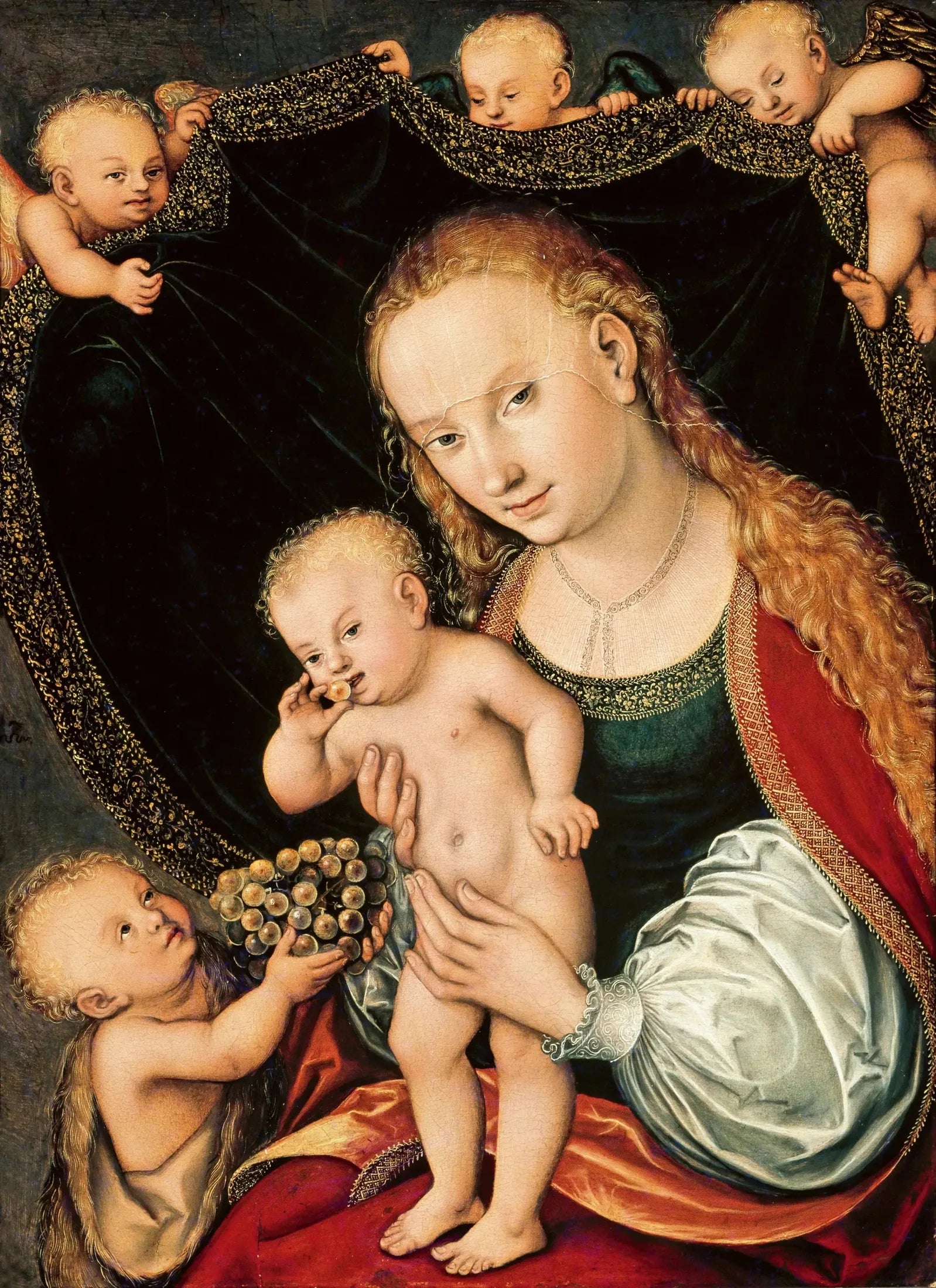 La Vierge à l'Enfant avec le petit Jean Baptiste et des anges - Lucas Cranach the Elder image 1 copie peinte à la main à l’huile