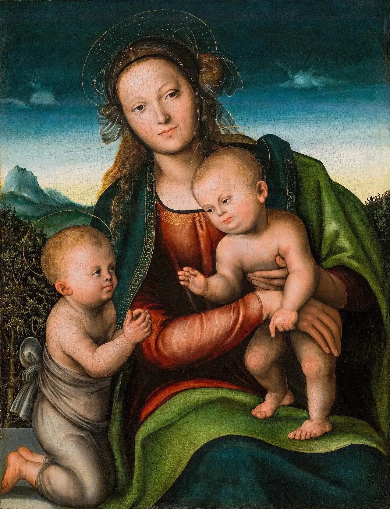 La Vierge à l'Enfant avec le petit Jean Baptiste - Lucas Cranach the Elder image 1 copie de tableau peinte à la main