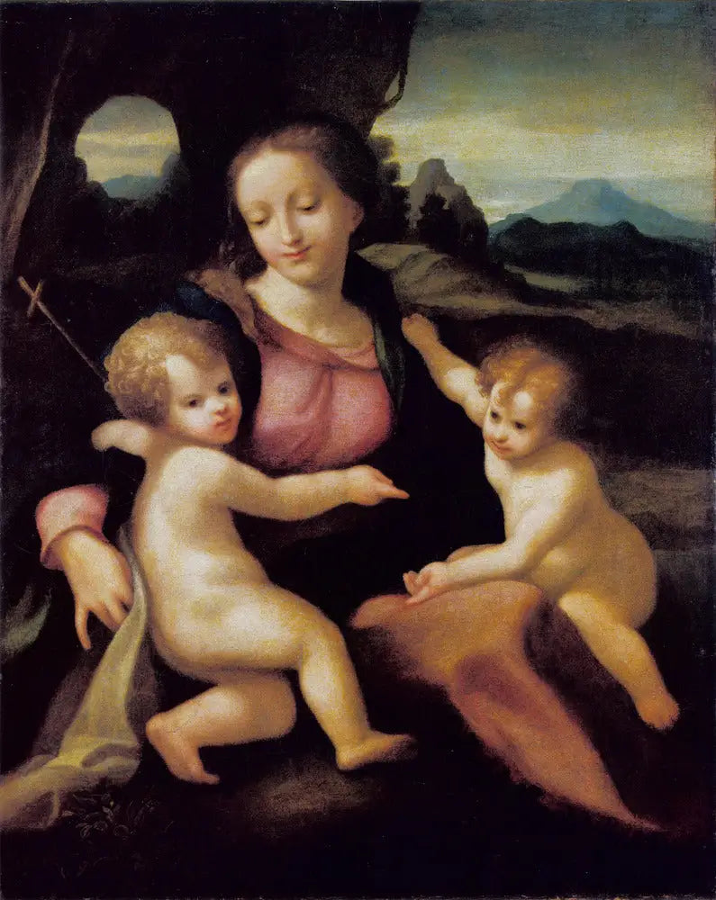 La Vierge à l'Enfant avec le petit saint Jean - Antonio da Correggio image 1 reproduction de peinture à l’huile